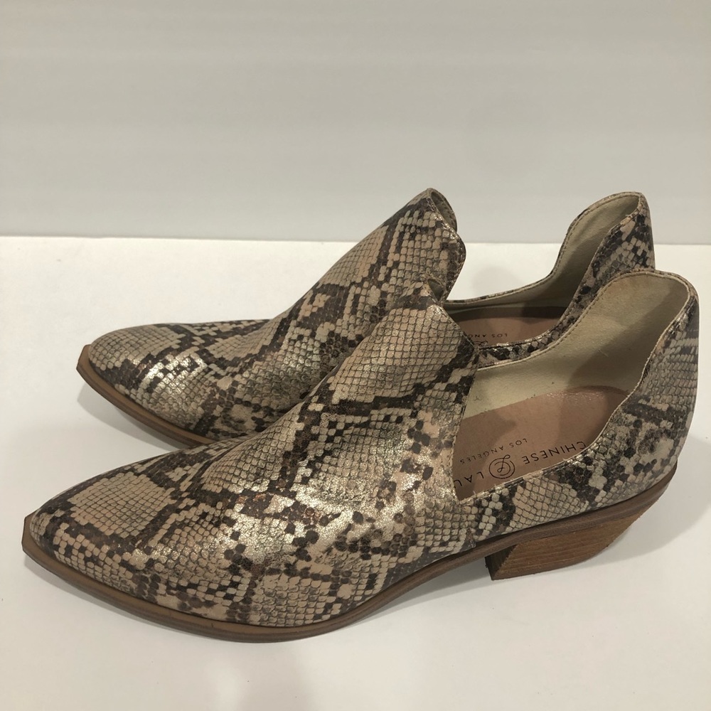 Chinese Laundry Slip-on Ankle Boot Metallic Brown Snake Print Western Women 8.5M